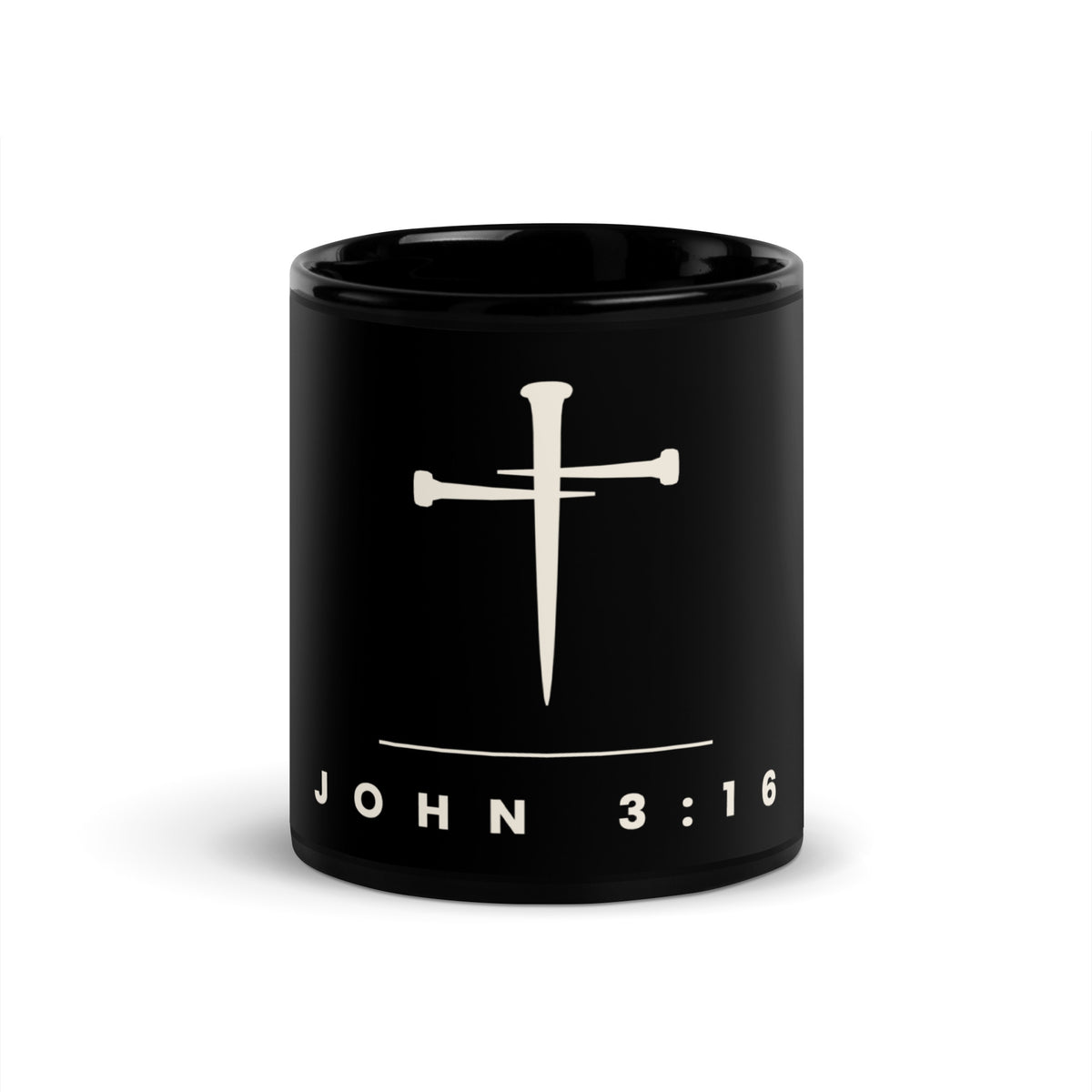 John 3:16 black mug on a desk with keyboard and plant