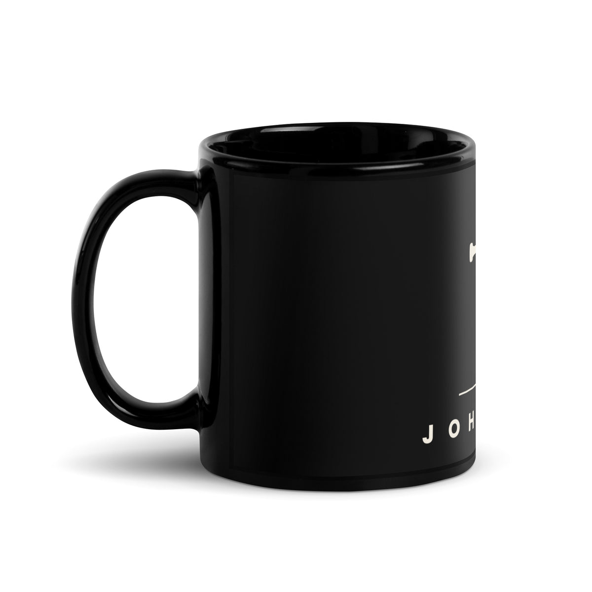 John 3:16 black mug, side view showing the handle