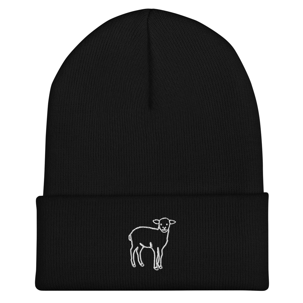 The Winter Shepherd Set - black cuffed beanie with embroidered lamb