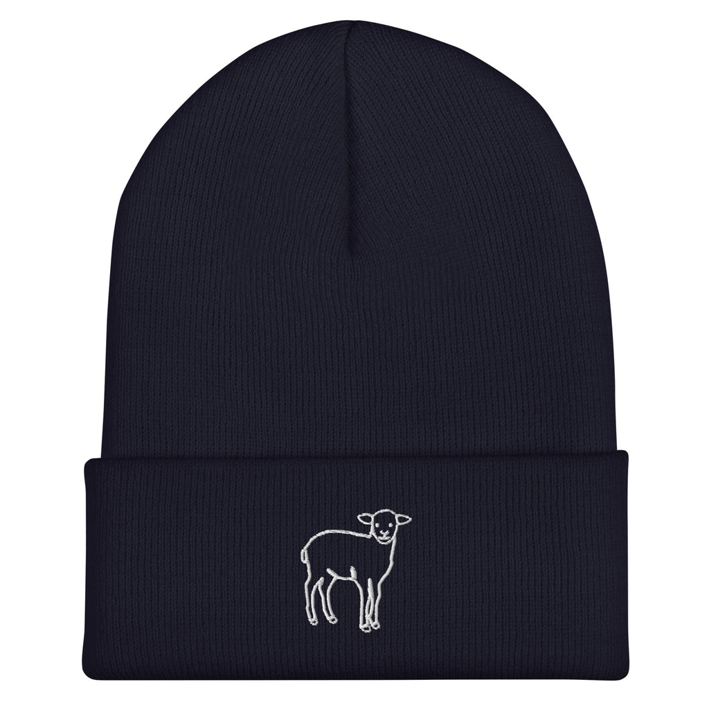 The Winter Shepherd Set - navy cuffed beanie with embroidered lamb