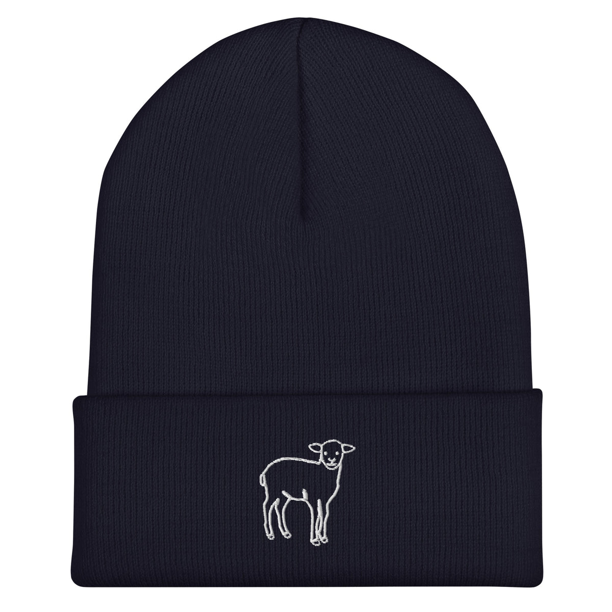 The Winter Shepherd Set - navy cuffed beanie with embroidered lamb