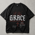 It Was Grace unisex tee flat lay with red cross and GRACE varsity graphic