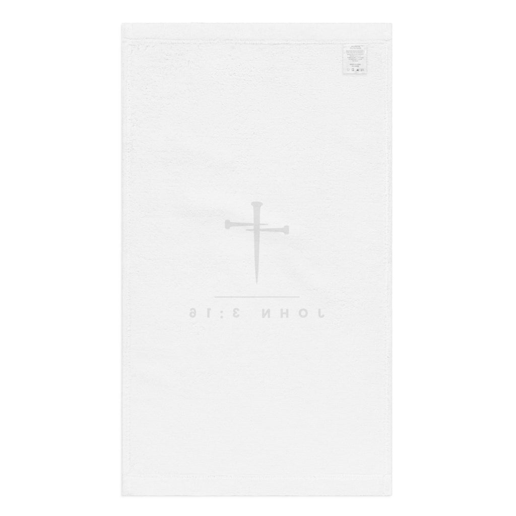 Back of the PureBred Faith gym towel showing the absorbent white cotton side