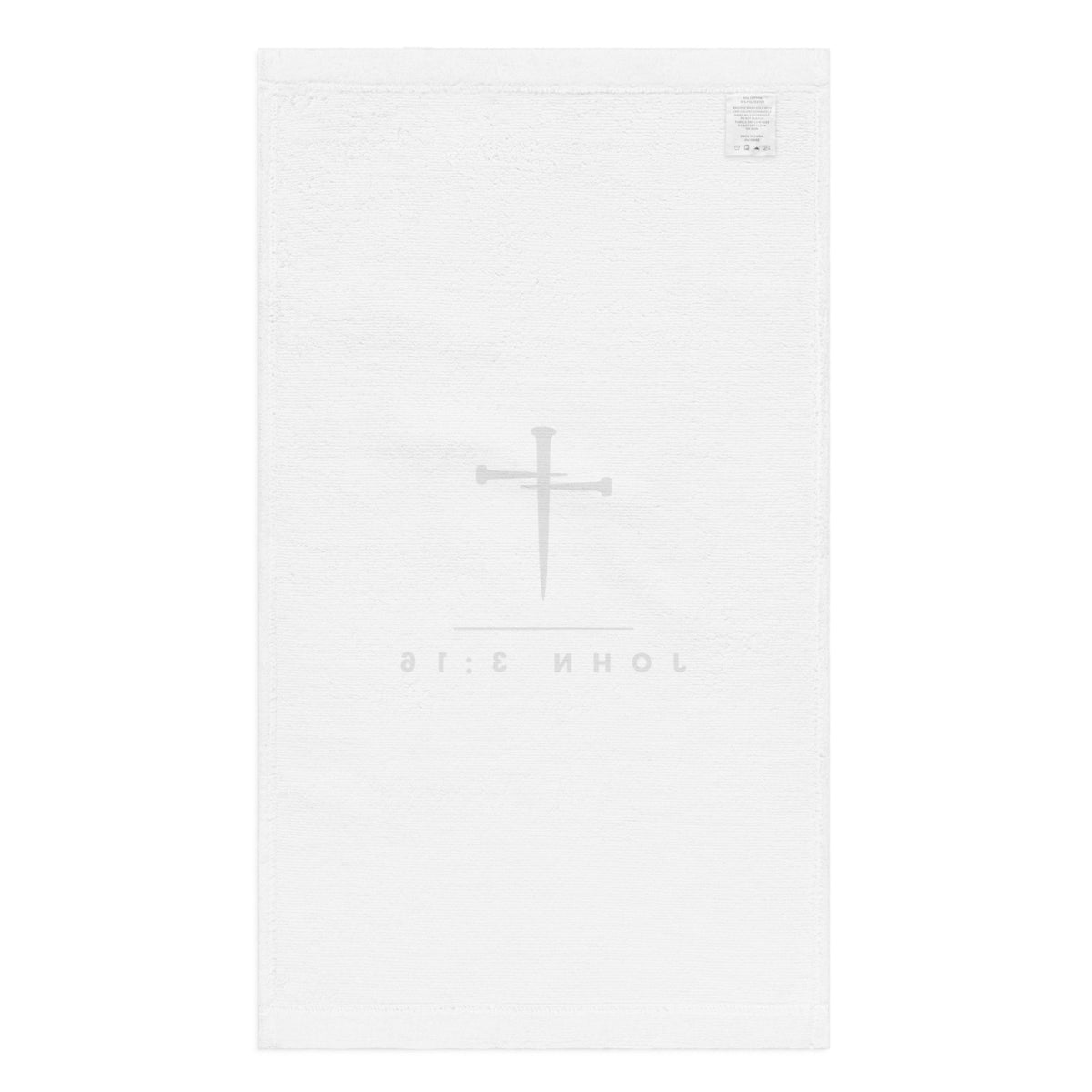 Back of the PureBred Faith gym towel showing the absorbent white cotton side