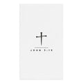 White gym towel with a three-nail cross and JOHN 3:16 printed in dark ink
