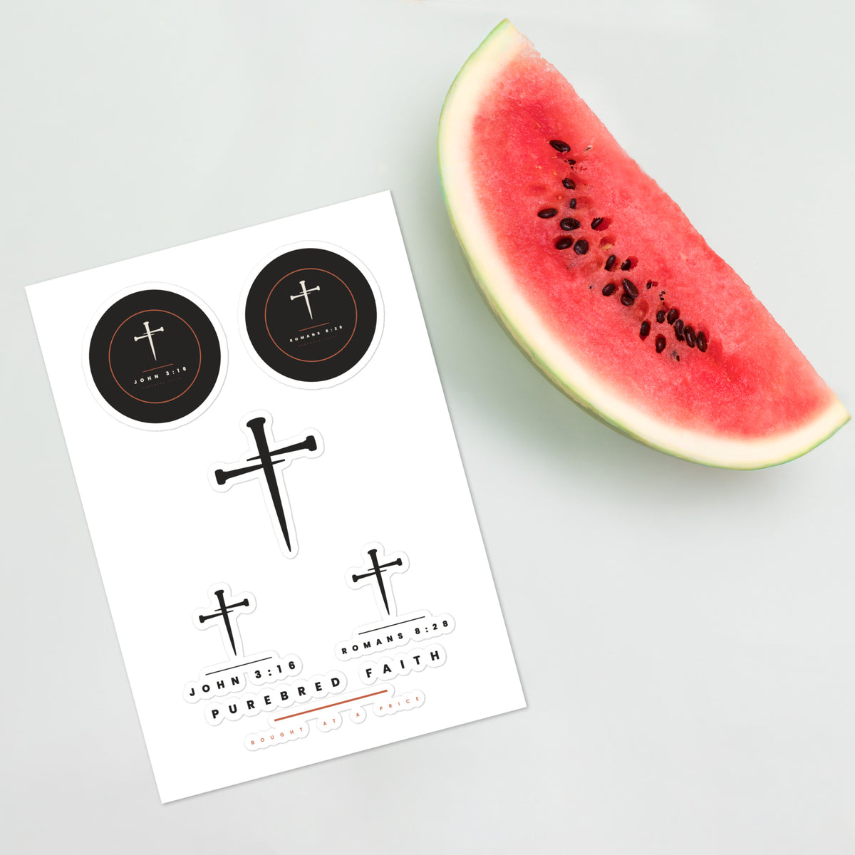 Kiss-cut sticker sheet shown flat