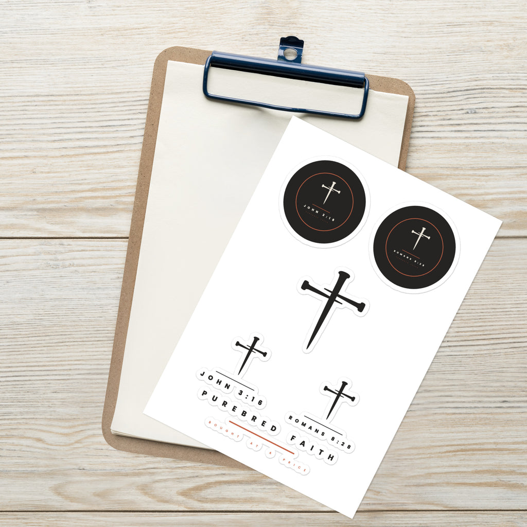 PureBred Faith sticker sheet on a clipboard