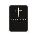 3 by 4 inch black vinyl decal with the PureBred Faith three-nail cross, JOHN 3:16 and purebredfaith.com