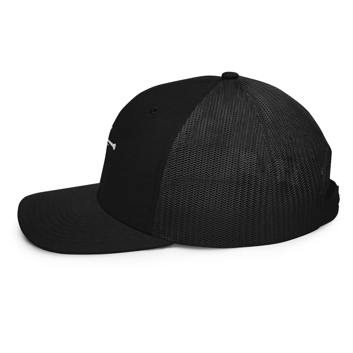 Man wearing the black PureBred Cross snapback trucker cap