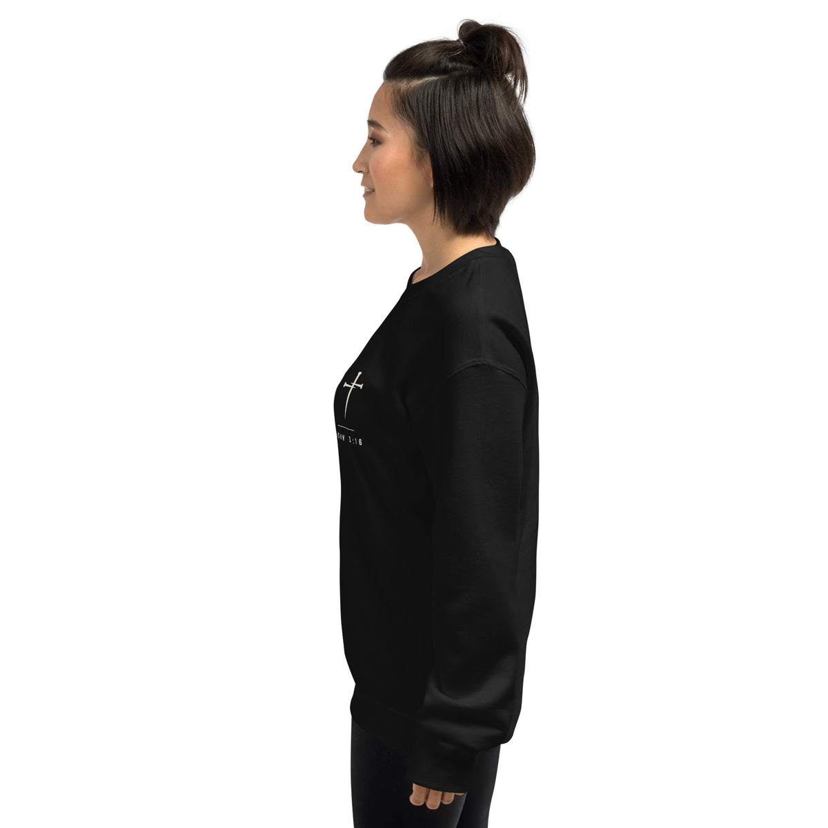 John 3:16 Cross & Nails Crewneck Sweatshirt - navy, worn front view