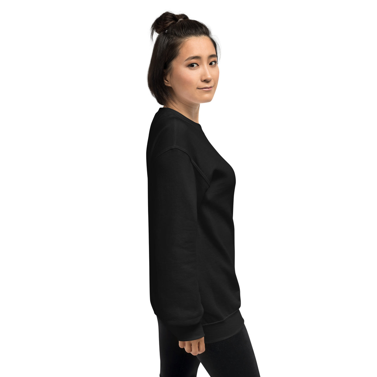 Romans 8:28 Crewneck Sweatshirt lifestyle - black, side profile