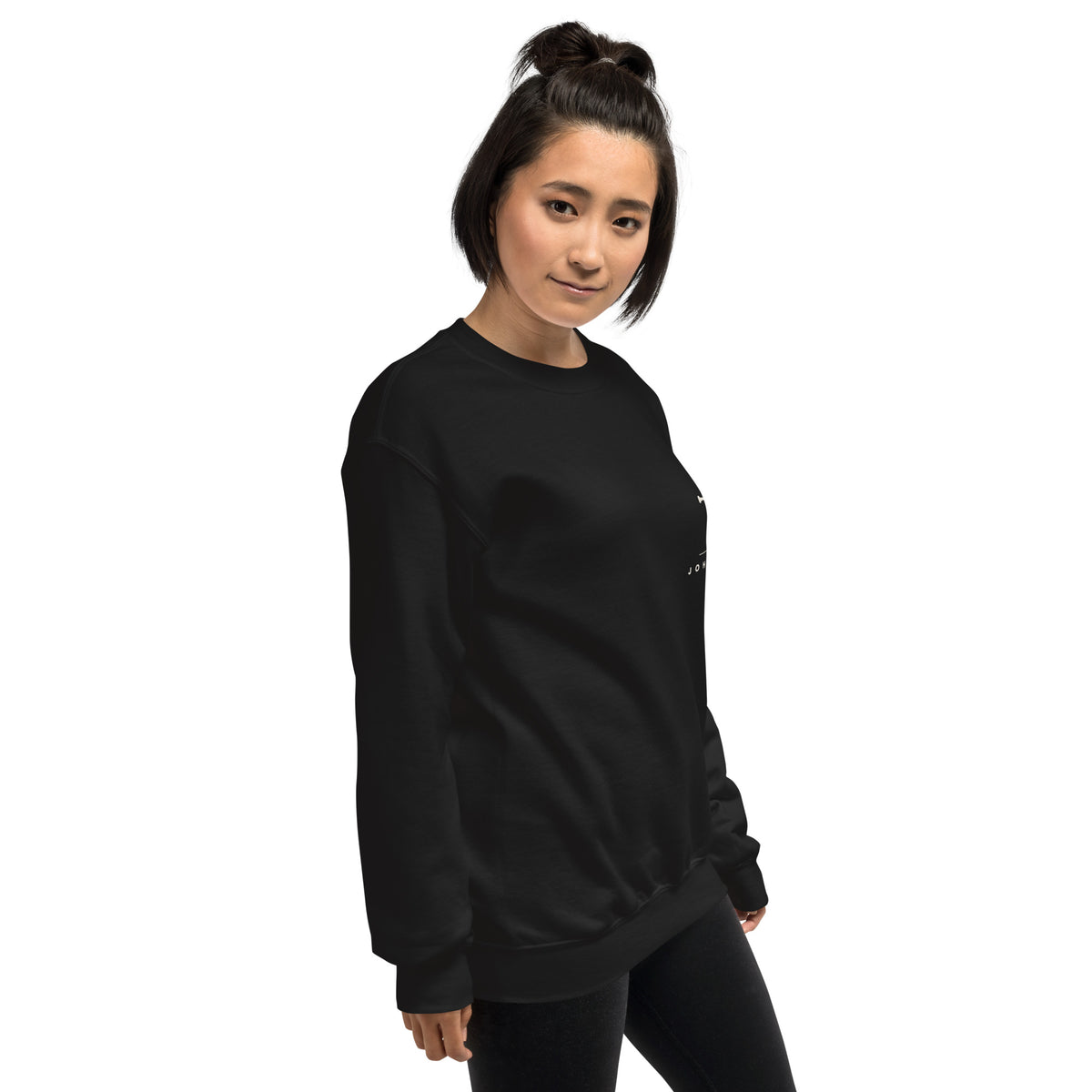 John 3:16 Cross & Nails Crewneck Sweatshirt - black, worn side view