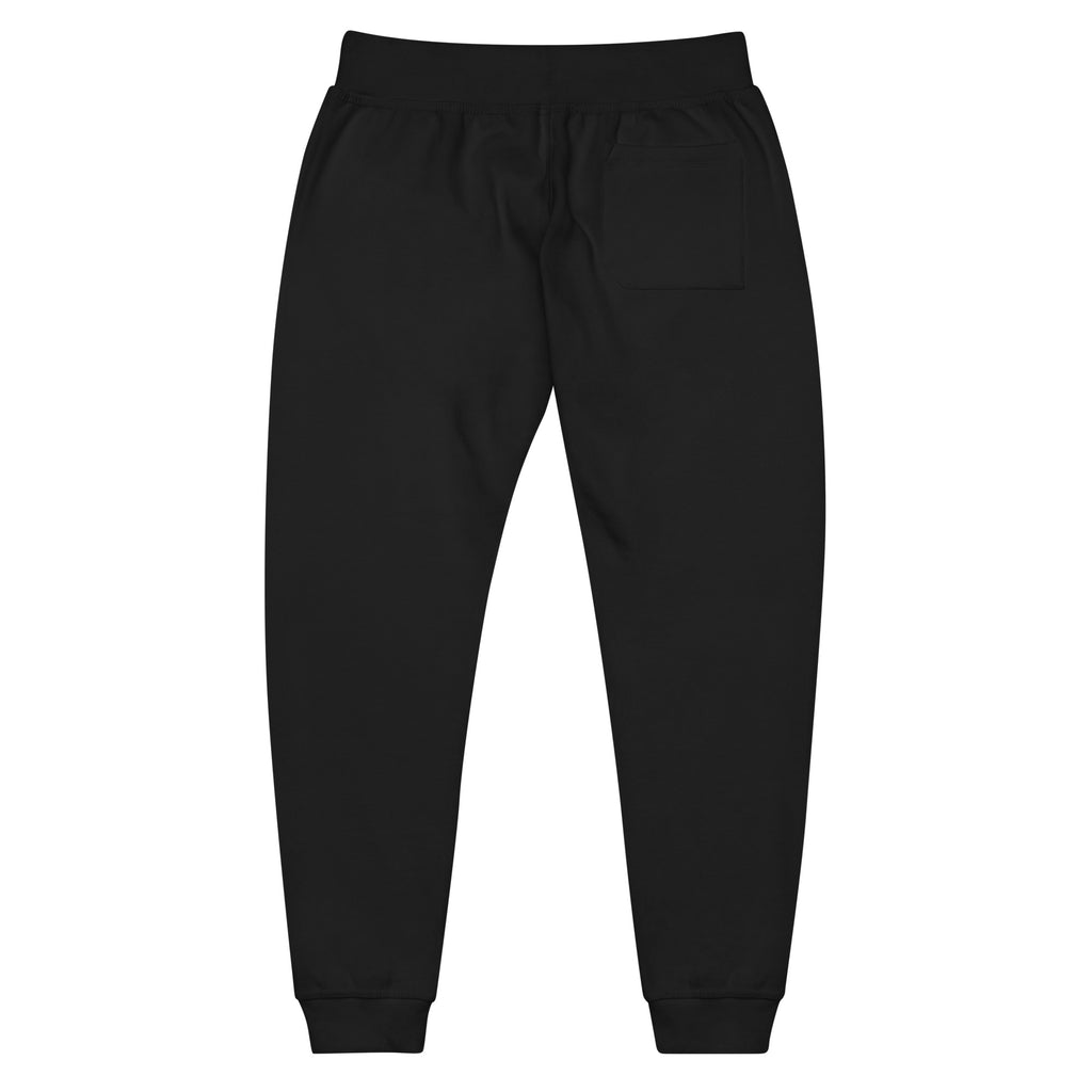 Romans 8:28 Cross & Nails Sweatpants - black fleece joggers, back view showing the back pocket