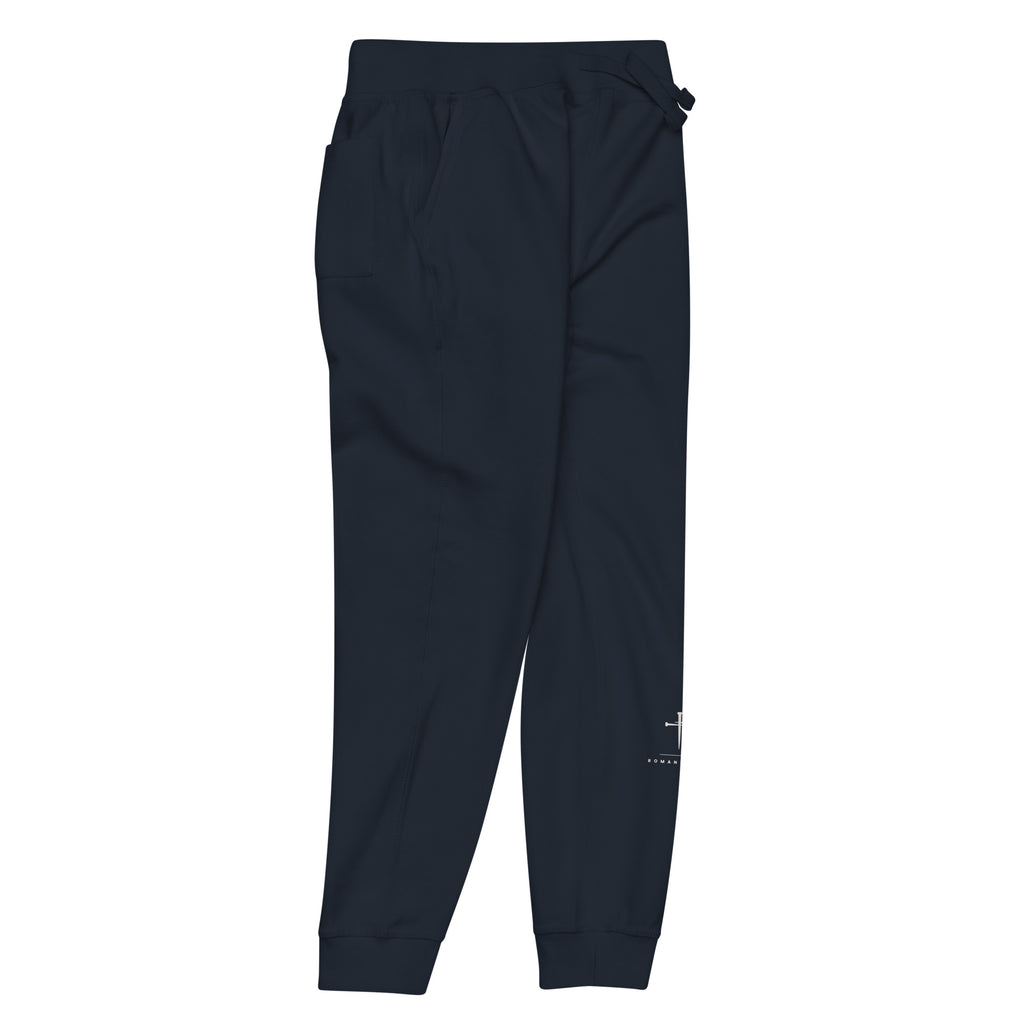Romans 8:28 Cross & Nails Sweatpants - navy, right side view