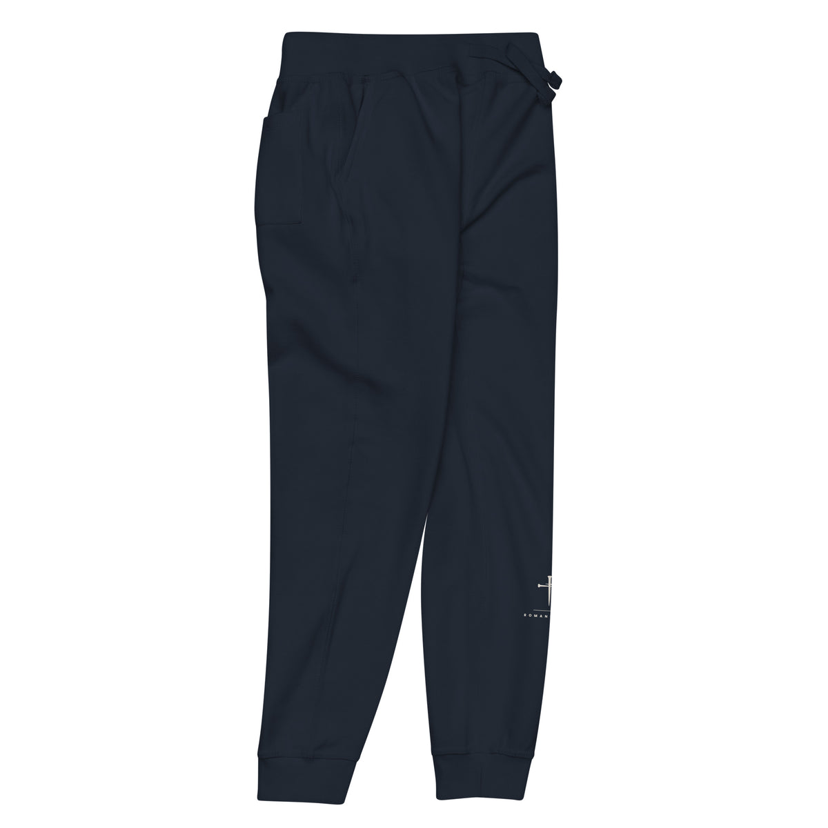 Romans 8:28 Cross & Nails Sweatpants - navy, right side view