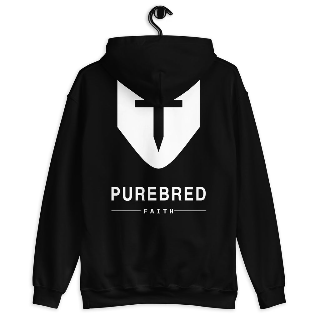 He Shepherds Us Through - Unisex Hoodie — black unisex hoodie, back view