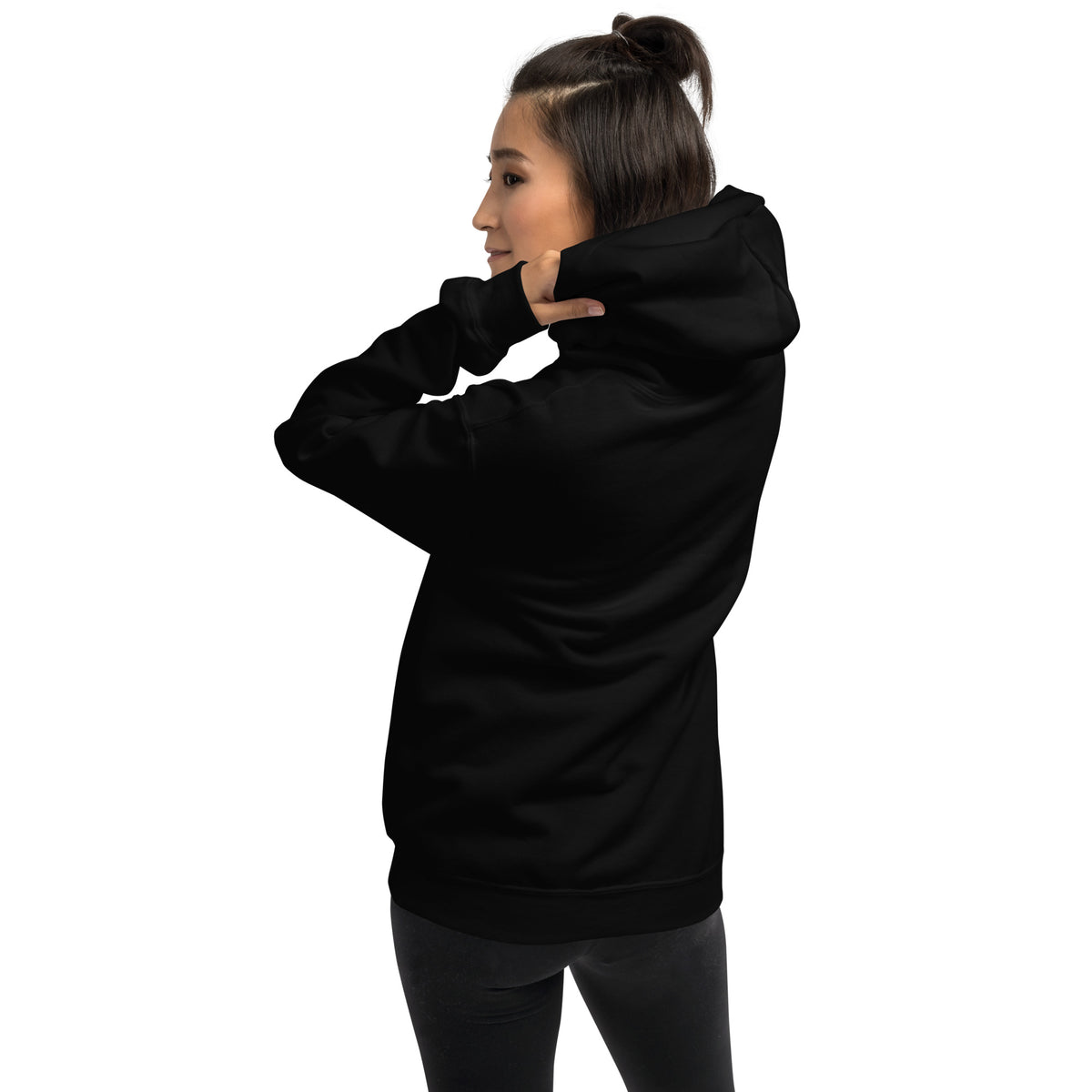 2 Corinthians 12:9 black hoodie worn, back view - PureBred Faith