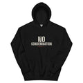 No Condemnation - Romans 8:1 Hoodie — black unisex hoodie with cream chest print, front view