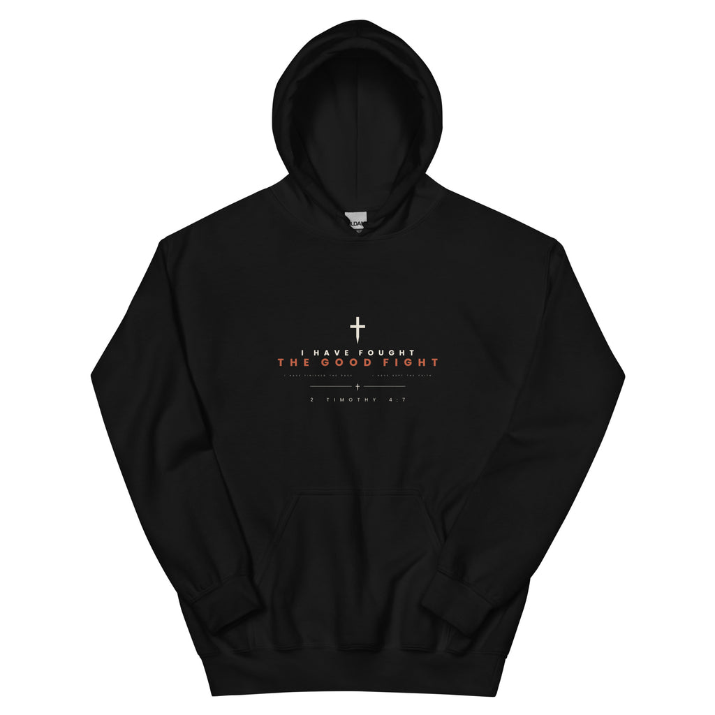 I Have Fought The Good Fight 2 Timothy 4:7 black hoodie, front view - PureBred Faith
