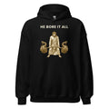 He Bore It All gold lifting hoodie by PureBred Faith, black, front
