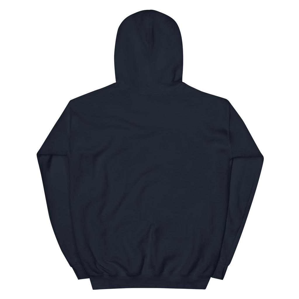 Though He Slay Me Job 13:15 navy hoodie, back view - PureBred Faith