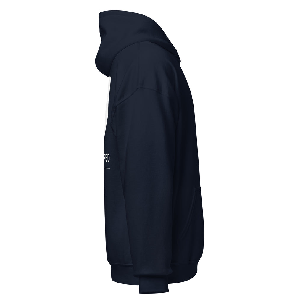 Navy PureBred Faith hoodie, right side view