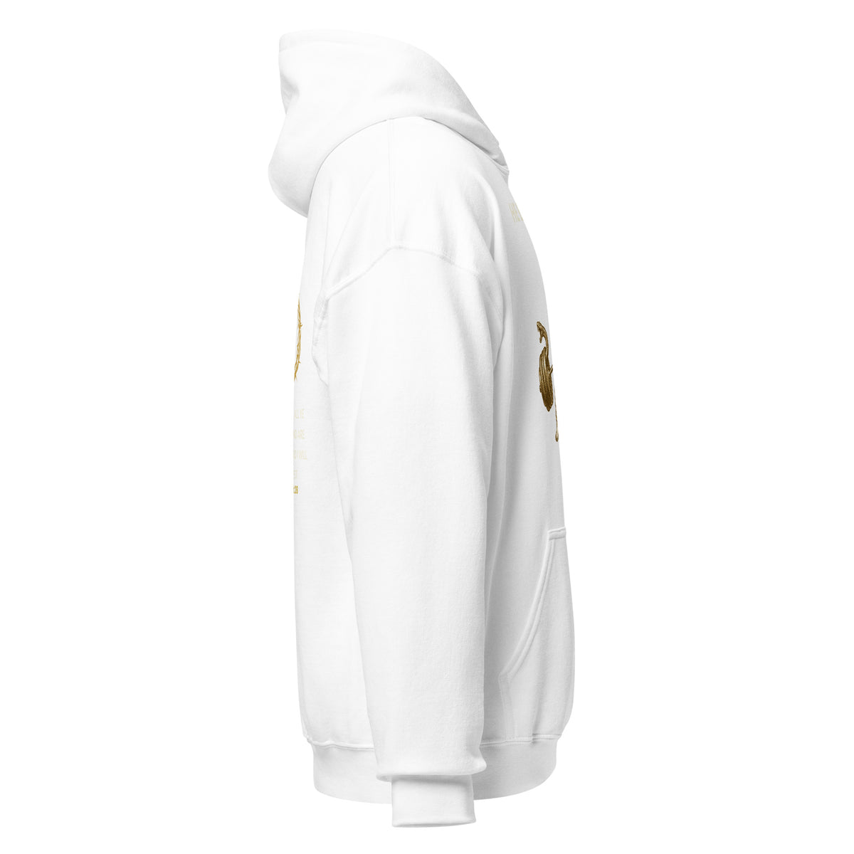 He Bore It All gold lifting hoodie by PureBred Faith, white, right side