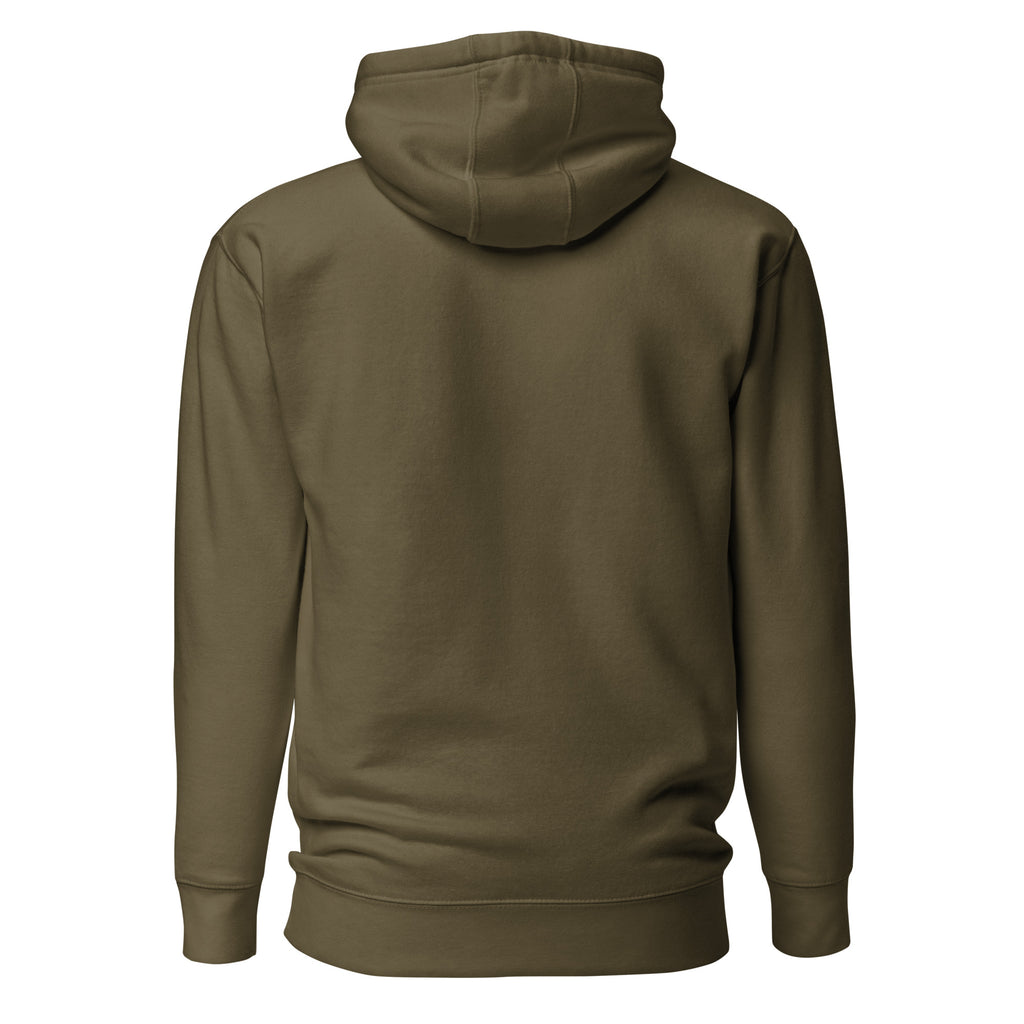 Saved By Jesus hoodie in military green, back view