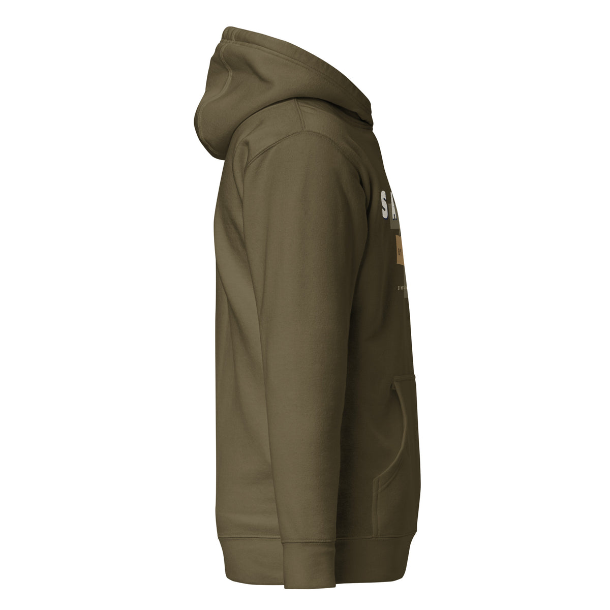 Saved By Jesus hoodie in military green, right side view