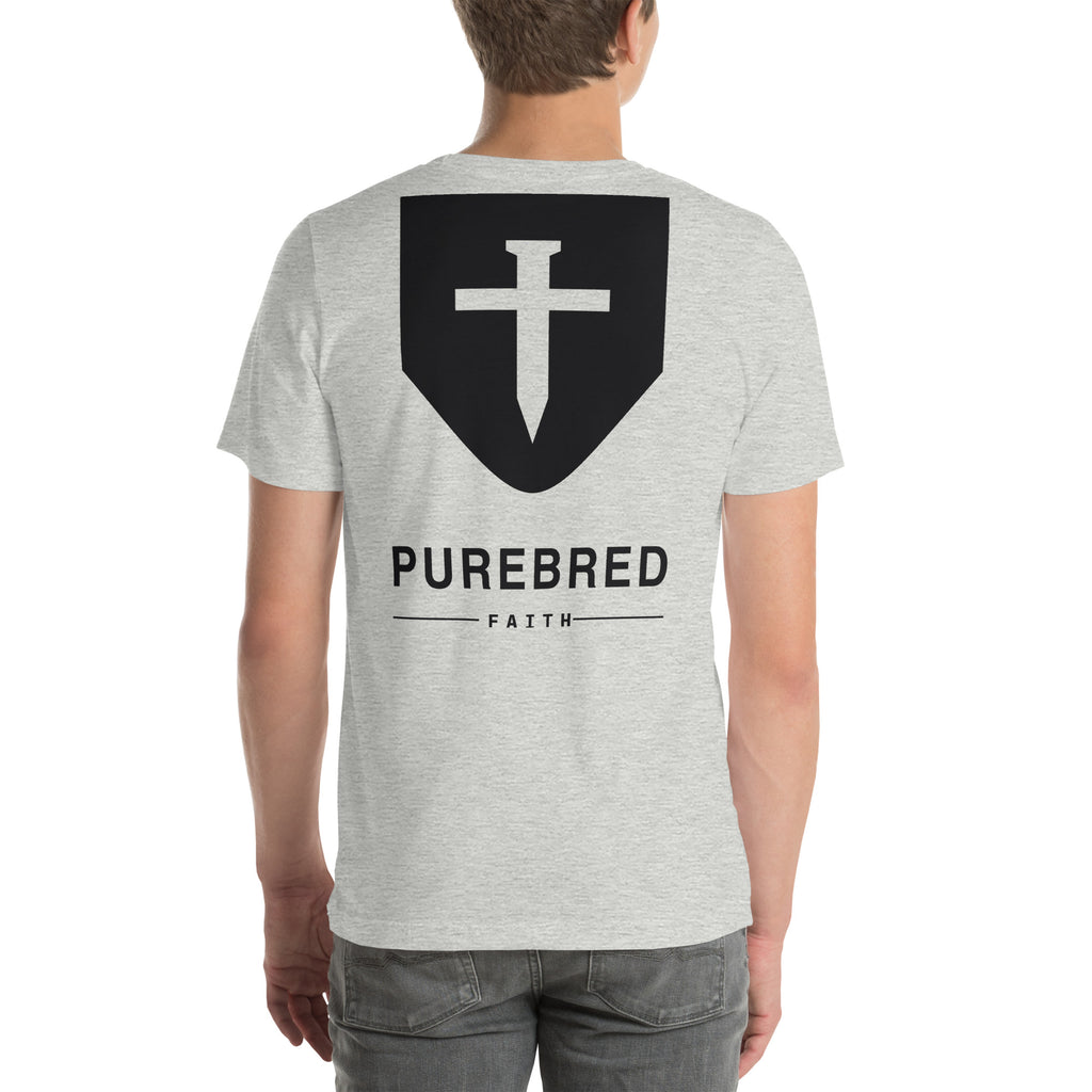 He Shepherds Us Through - Unisex Tee — athletic heather unisex t-shirt, back view