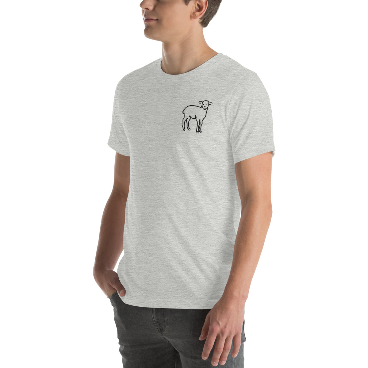 He Shepherds Us Through - Unisex Tee — athletic heather unisex t-shirt, left three-quarter view