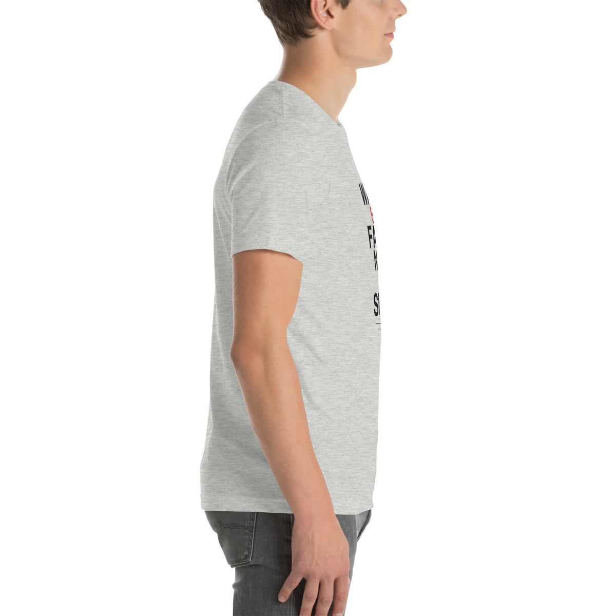 Walk By Faith Not By Sight Christian t-shirt, 2 Corinthians 5:7 streetwear print — athletic heather, right side