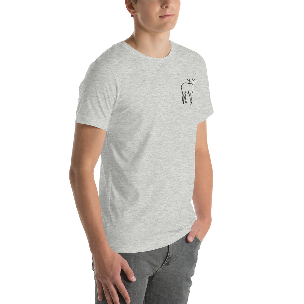 He Shepherds Us Through - Unisex Tee — athletic heather unisex t-shirt, right three-quarter view