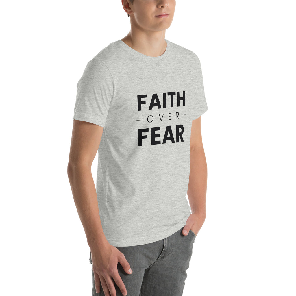 Faith Over Fear T-Shirt — athletic heather unisex tee, right three-quarter view
