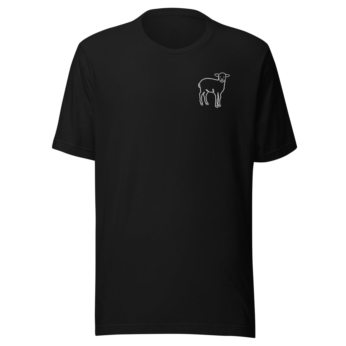 Black Christian t-shirt with embroidered lamb on the left chest