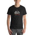 Not By Might T-Shirt — black heather unisex tee, straight-on front view