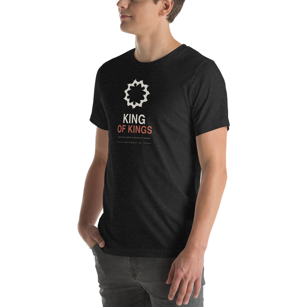 King Of Kings - Crown Of Thorns T-Shirt — black heather unisex t-shirt, left three-quarter view