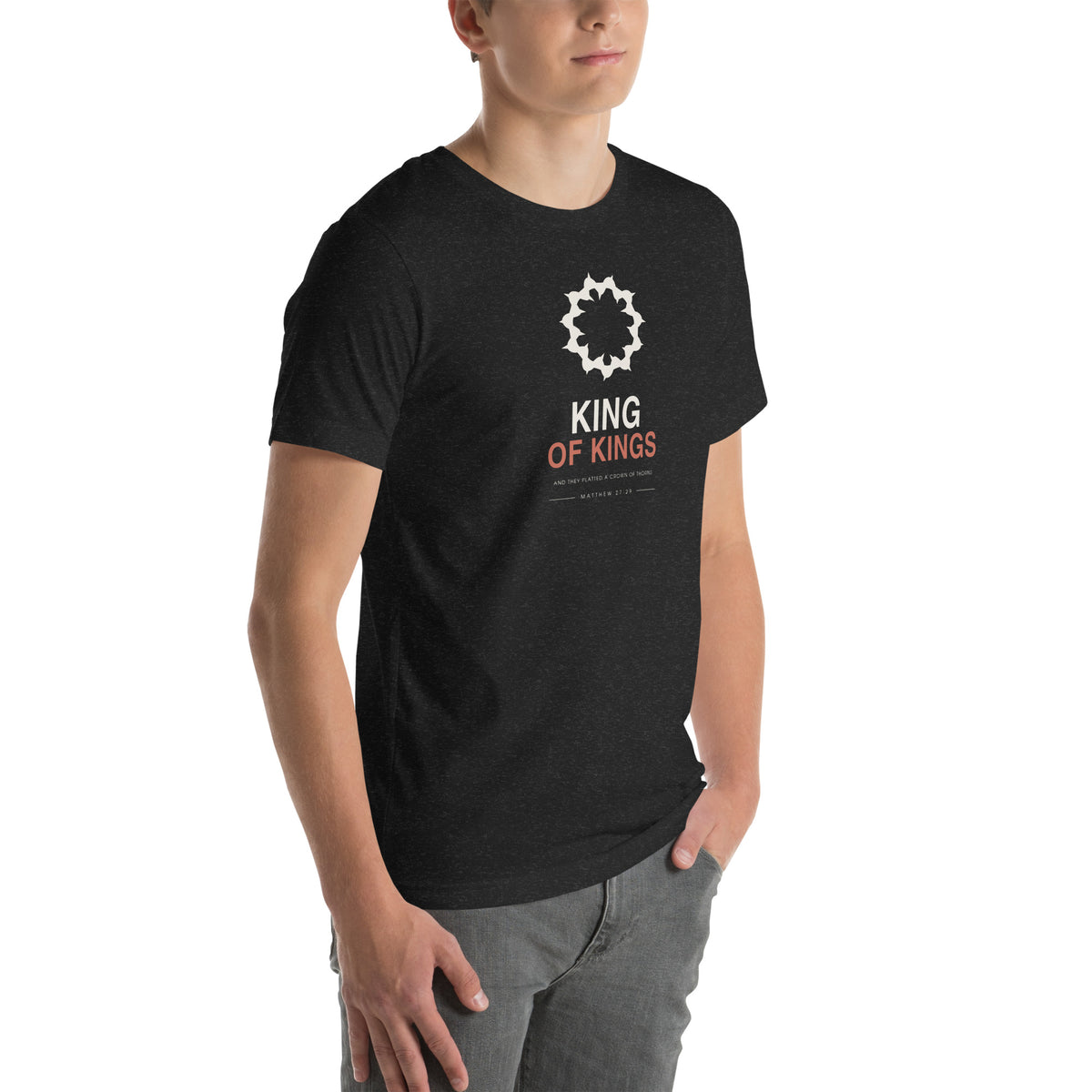 King Of Kings - Crown Of Thorns T-Shirt — black heather unisex t-shirt, right three-quarter view