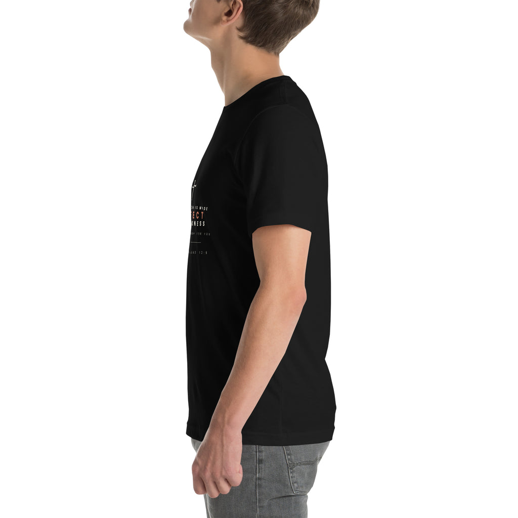 Made Perfect In Weakness 2 Corinthians 12:9 Christian t-shirt — black, left side view