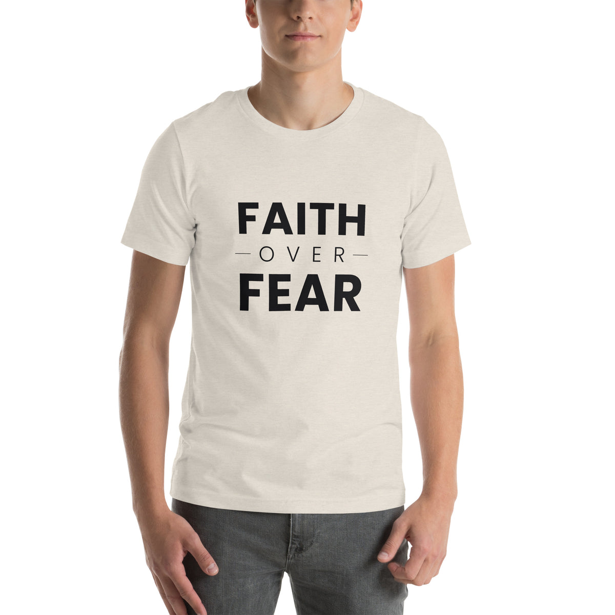 Faith Over Fear T-Shirt — heather dust unisex tee, front view