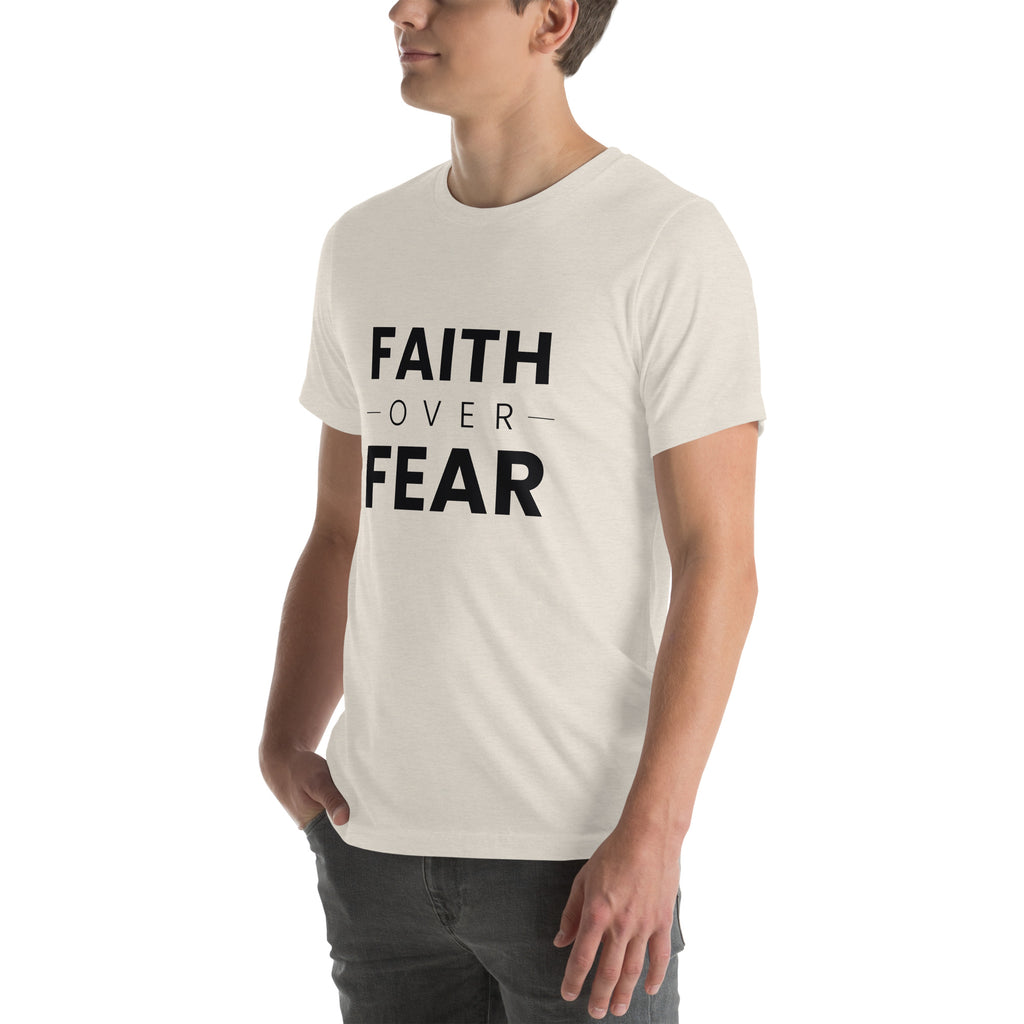 Faith Over Fear T-Shirt — heather dust unisex tee, left three-quarter view
