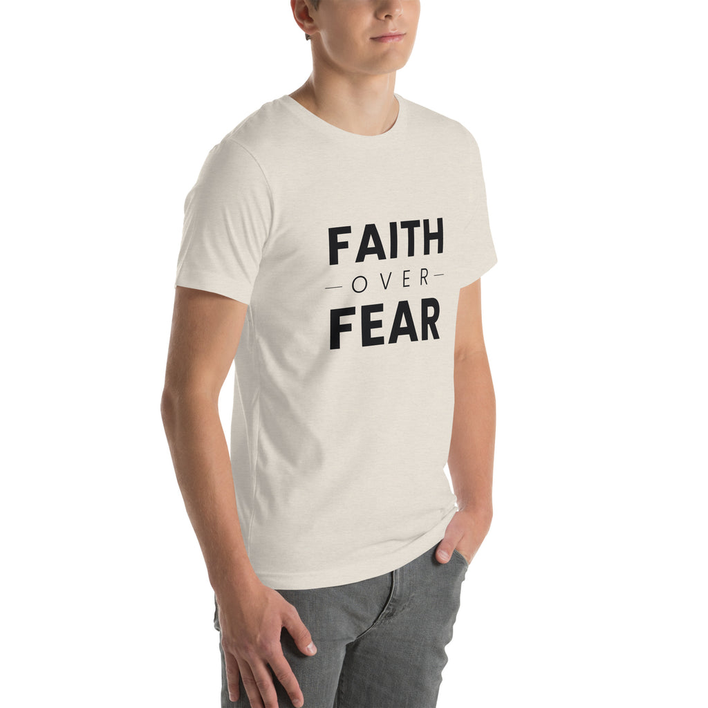Faith Over Fear T-Shirt — heather dust unisex tee, right three-quarter view