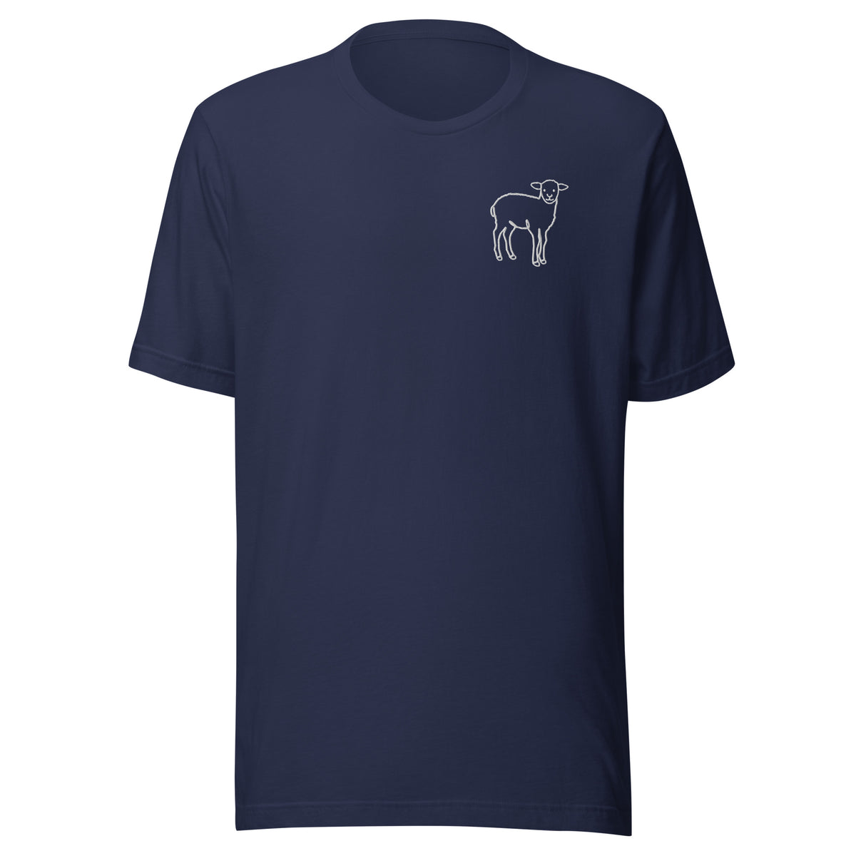 Navy Christian t-shirt with embroidered lamb on the left chest