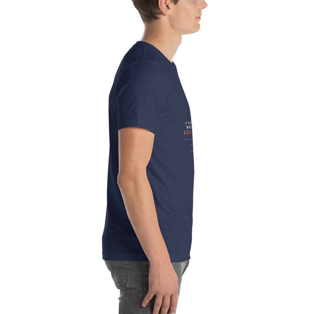 If God Is For Us Romans 8:31 Christian t-shirt — navy, right side view