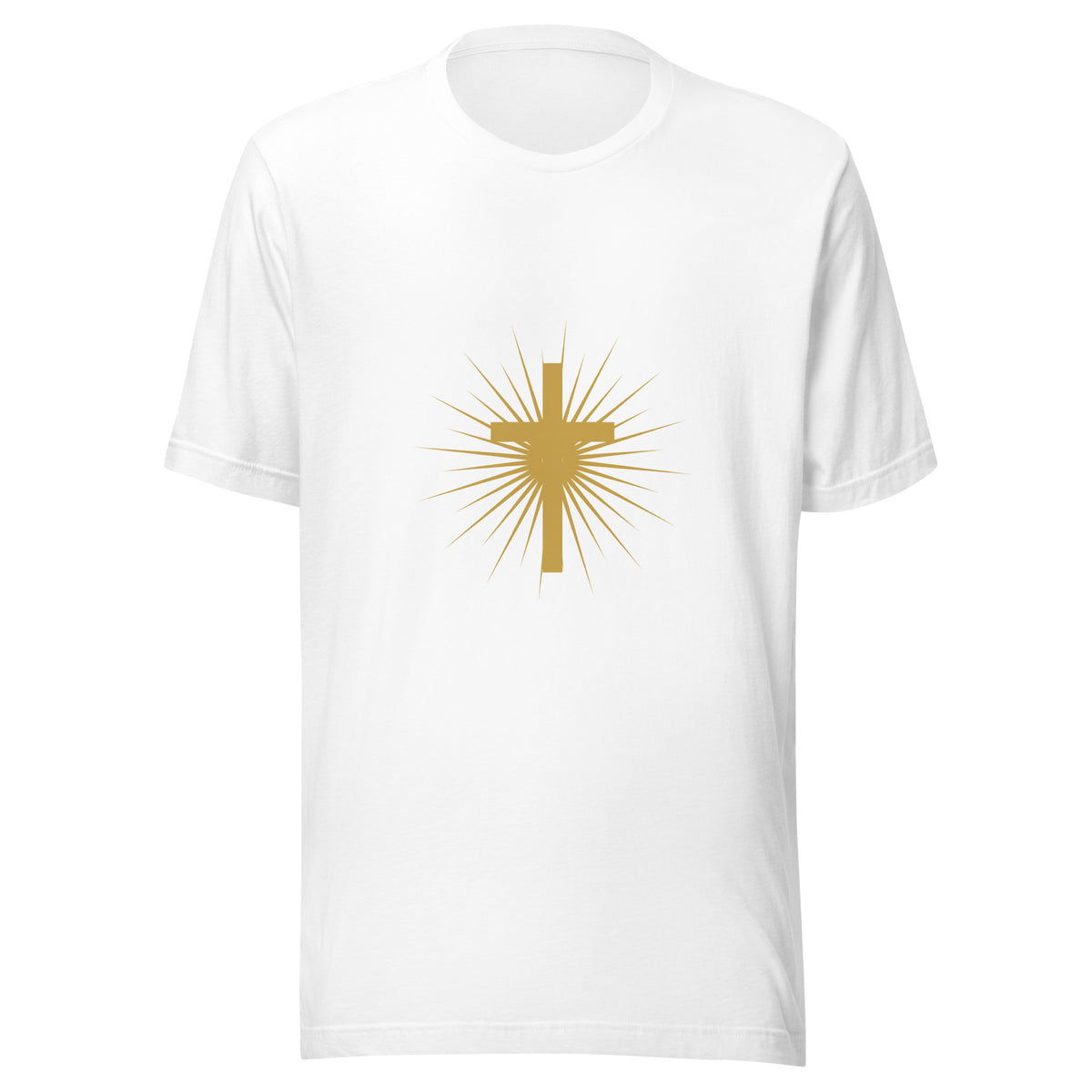 Radiant Cross Light of the World gold Christian t-shirt — white, front view