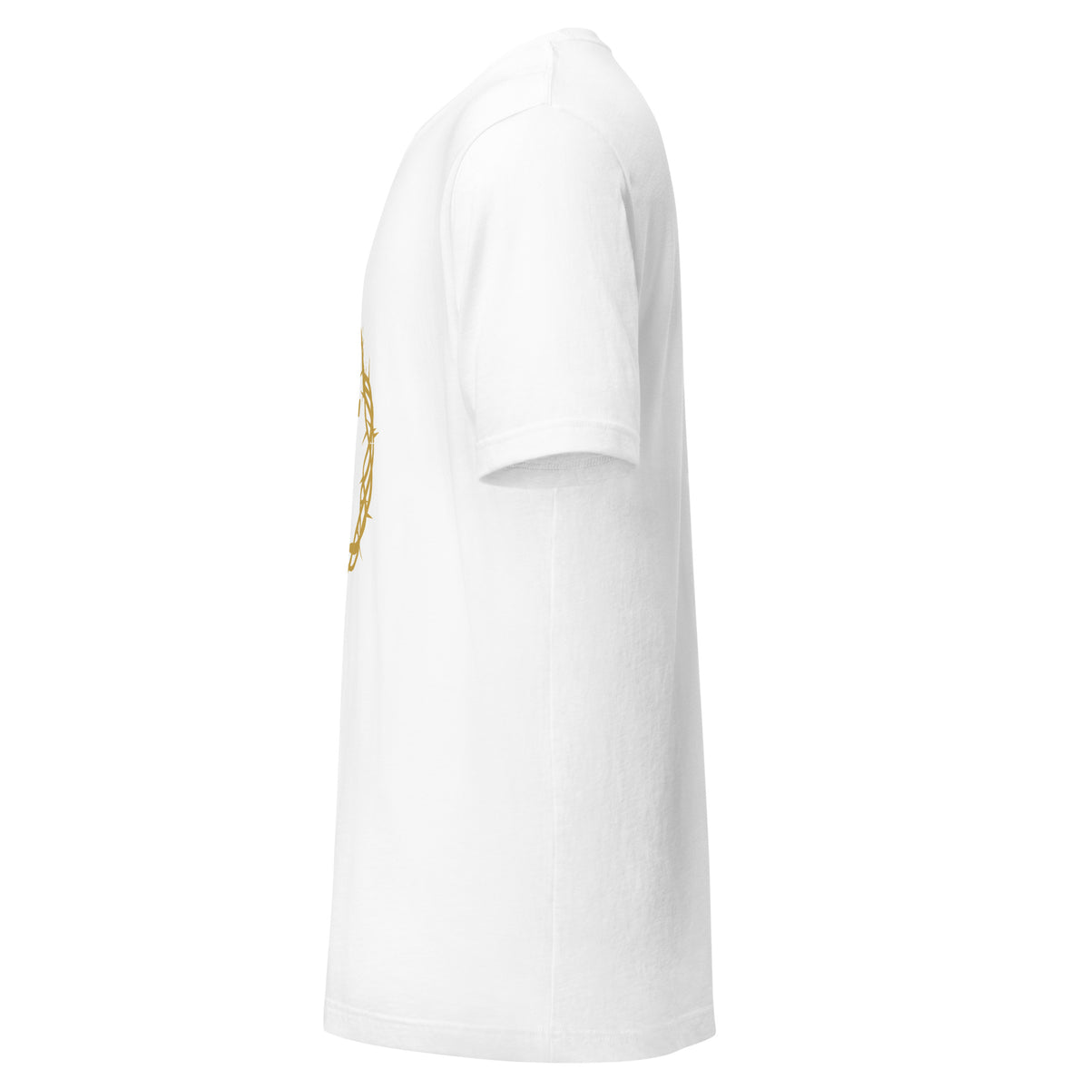 Left side view of the white crown of thorns t-shirt