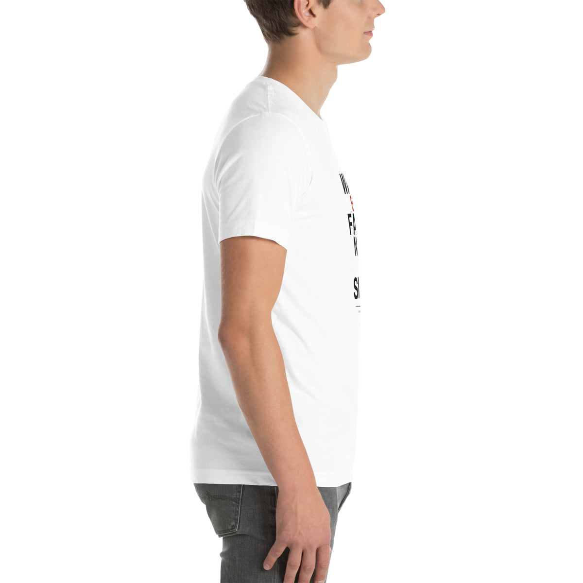 Walk By Faith Not By Sight Christian t-shirt, 2 Corinthians 5:7 streetwear print — white, right side