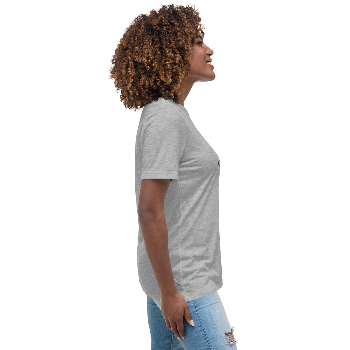 Strong & Courageous Joshua 1:9 — side profile of the athletic heather relaxed tee on model