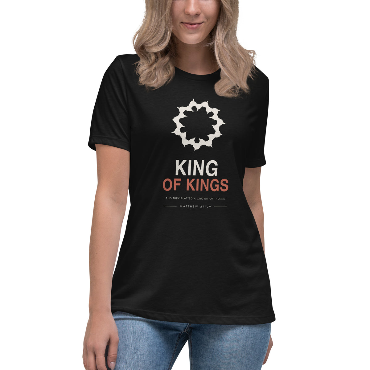 King Of Kings - Crown Of Thorns Women's Relaxed T-Shirt — black women's relaxed t-shirt, front view