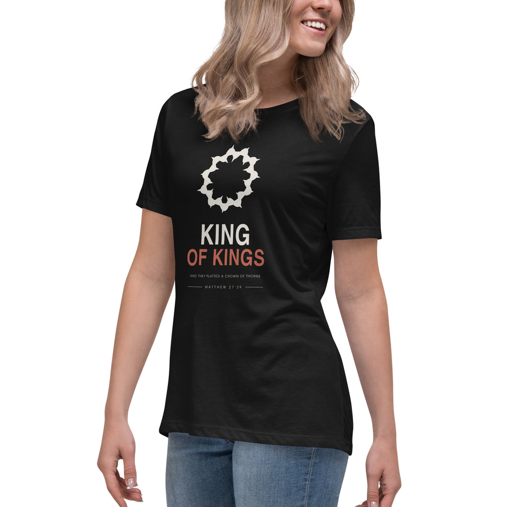 King Of Kings - Crown Of Thorns Women's Relaxed T-Shirt — black women's relaxed t-shirt, left three-quarter view